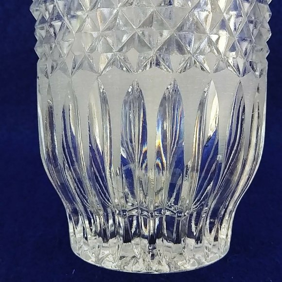 Vase Pressed Glass Diamond Cut Frosted Ridge Pattern Scalloped Rim 8.25" Tall - Picture 4 of 10